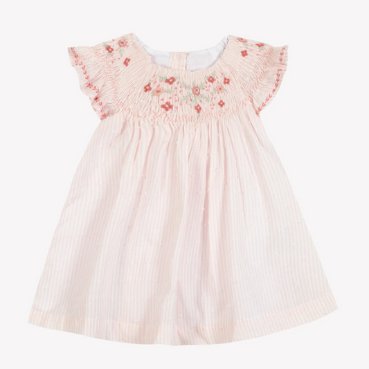 Baby dress Striped pink with flowers