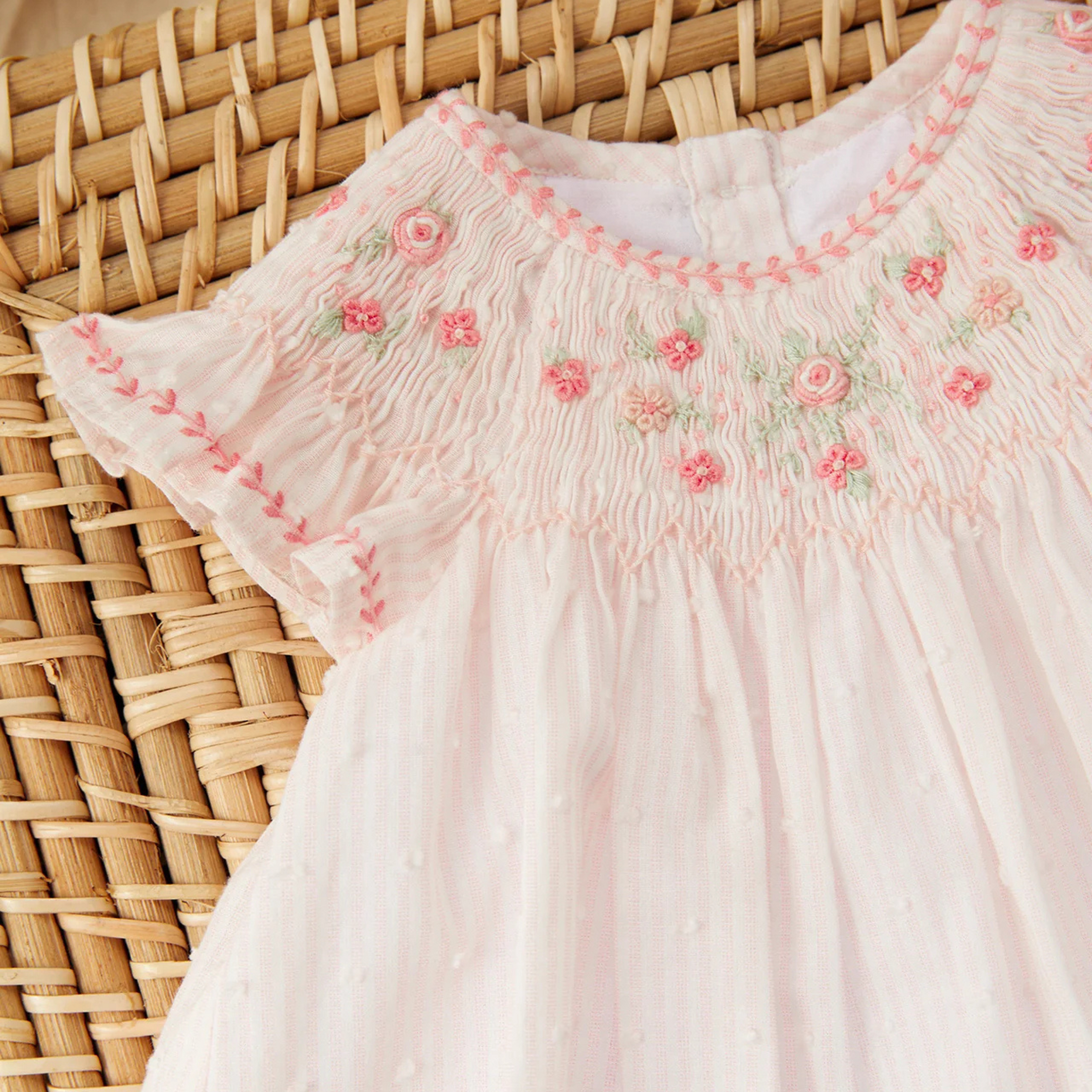 Baby dress Striped pink with flowers