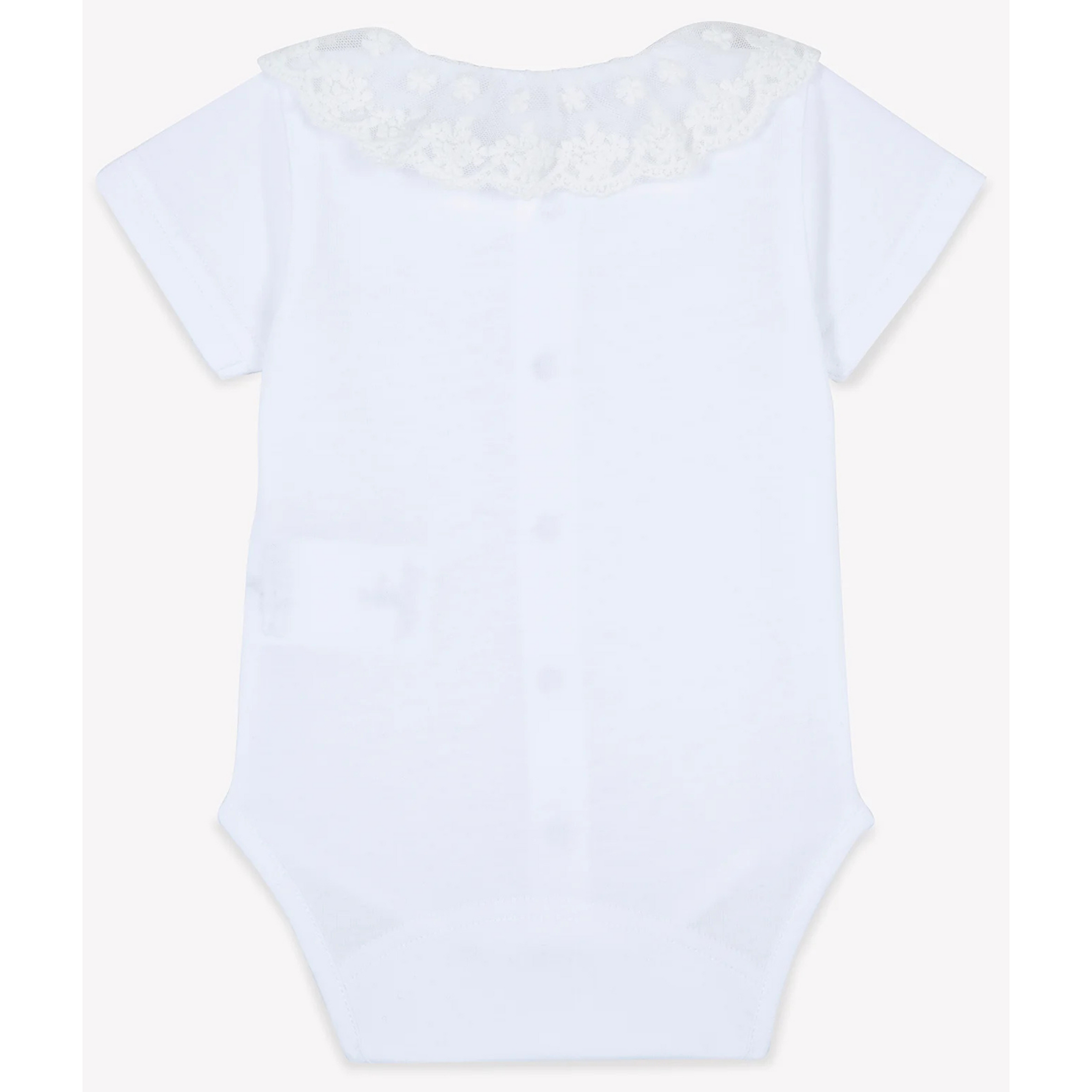 White baby jumpsuit with ruffle collar