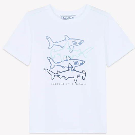 Children's white T-shirt with Sharks design