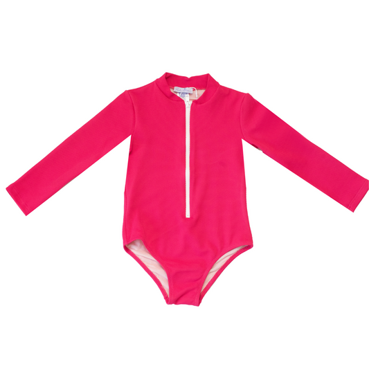 Children's long-sleeved fuchsia swimsuit