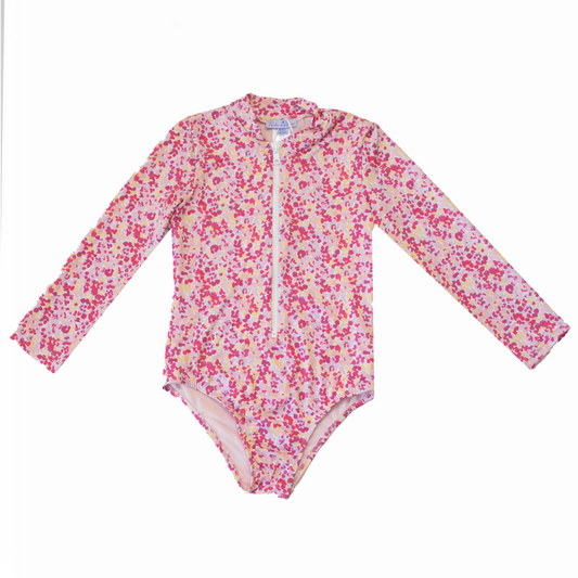 Children's long-sleeved swimsuit pink floral