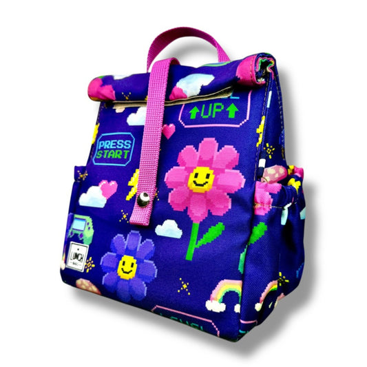 Παιδική τσάντα φαγητού Flowers με ροζ χερούλια