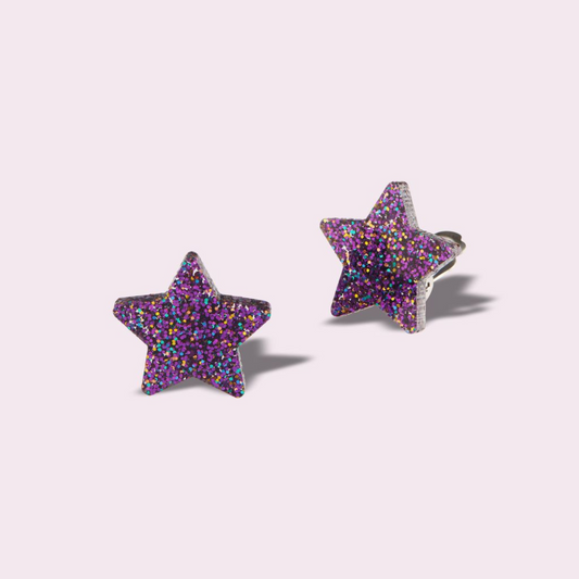 Παιδικά σκουλαρίκια με κλιπ Stars Purple