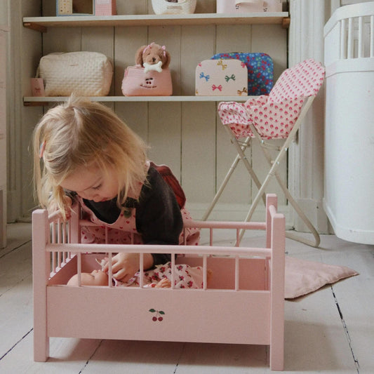 Παιδικό ξύλινο παιχνίδι ροζ κρεβάτι για κούκλες