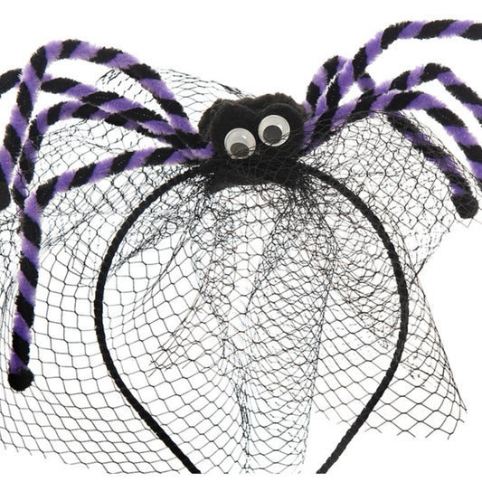 Παιδική στέκα μαλλιών Halloween αράχνη με τούλι μωβ μαύρο
