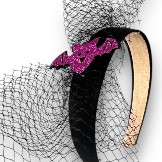 Παιδική στέκα μαλλιών μαύρη με μωβ Νυχτερίδα