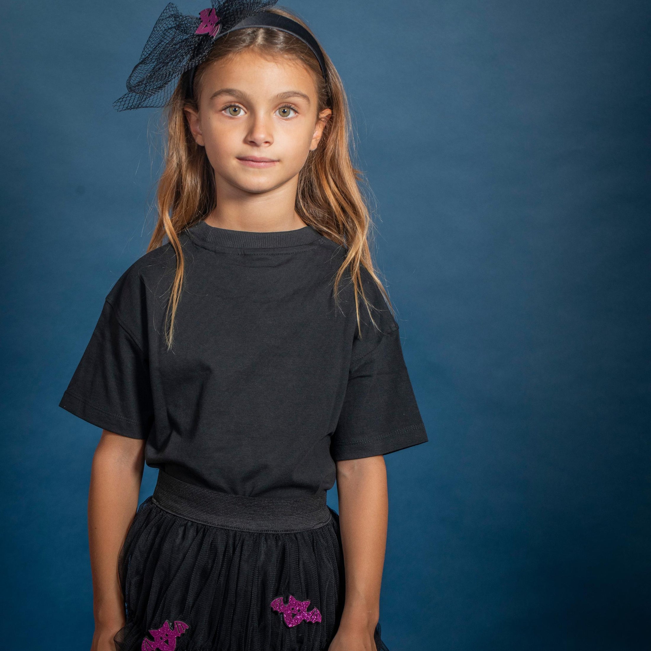 Παιδική στέκα μαλλιών μαύρη με μωβ Νυχτερίδα