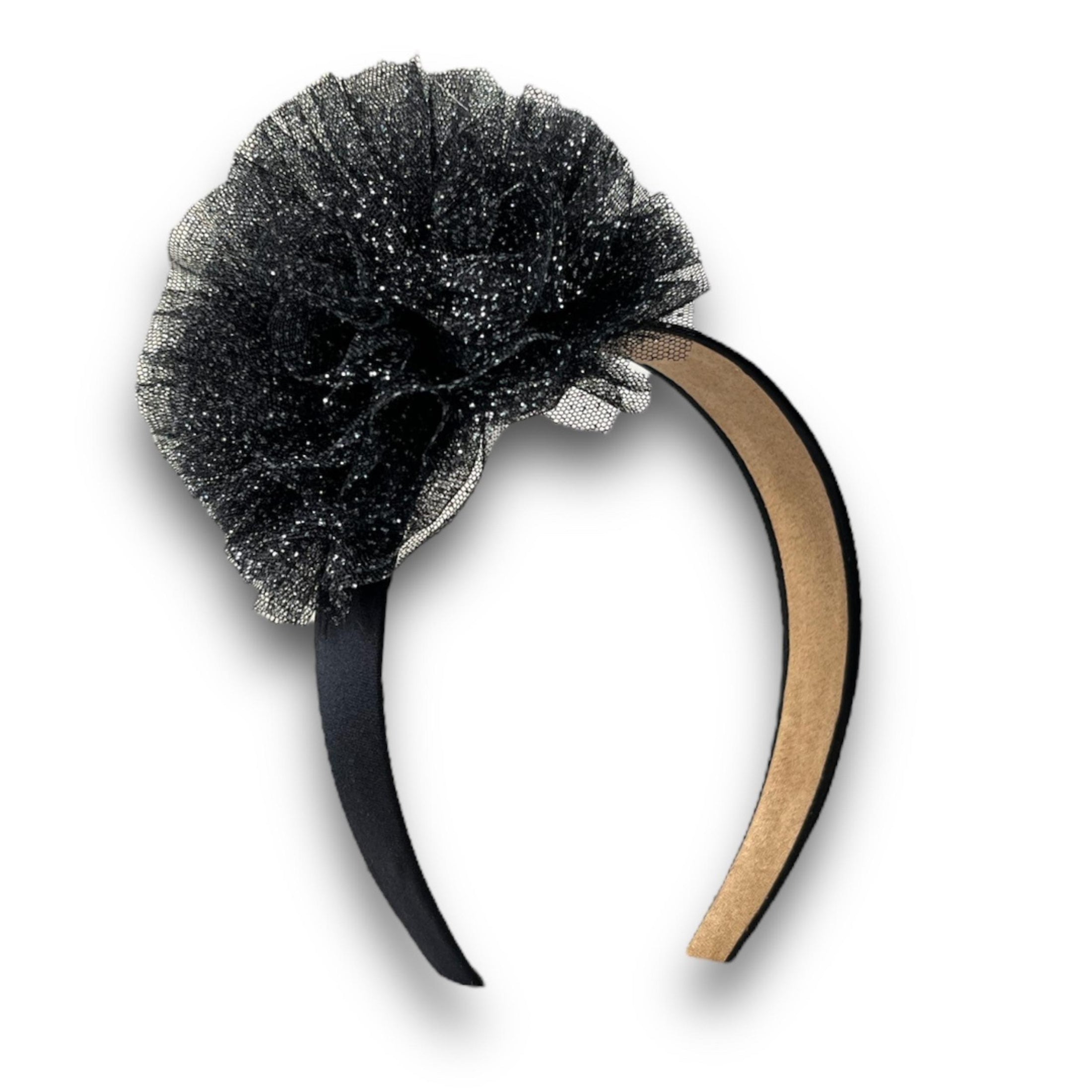 Παιδική στέκα μαλλιών pom pom με τούλι γκλίτερ Black