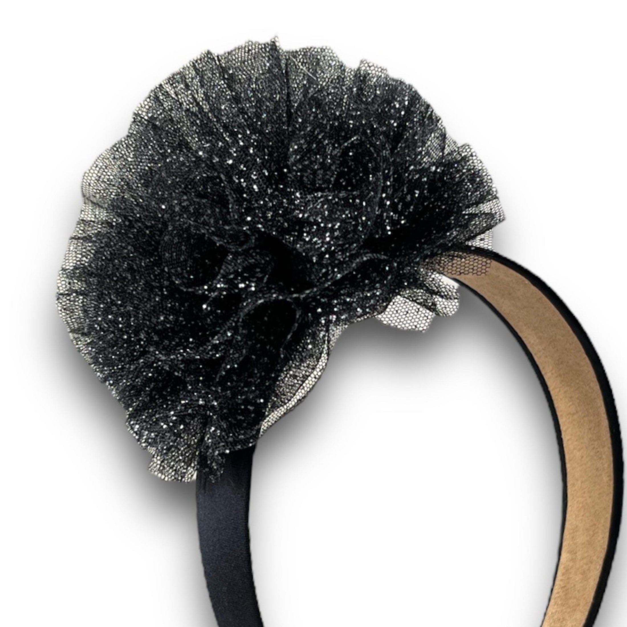 Παιδική στέκα μαλλιών pom pom με τούλι γκλίτερ Black