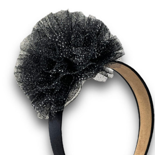 Παιδική στέκα μαλλιών pom pom με τούλι γκλίτερ Black