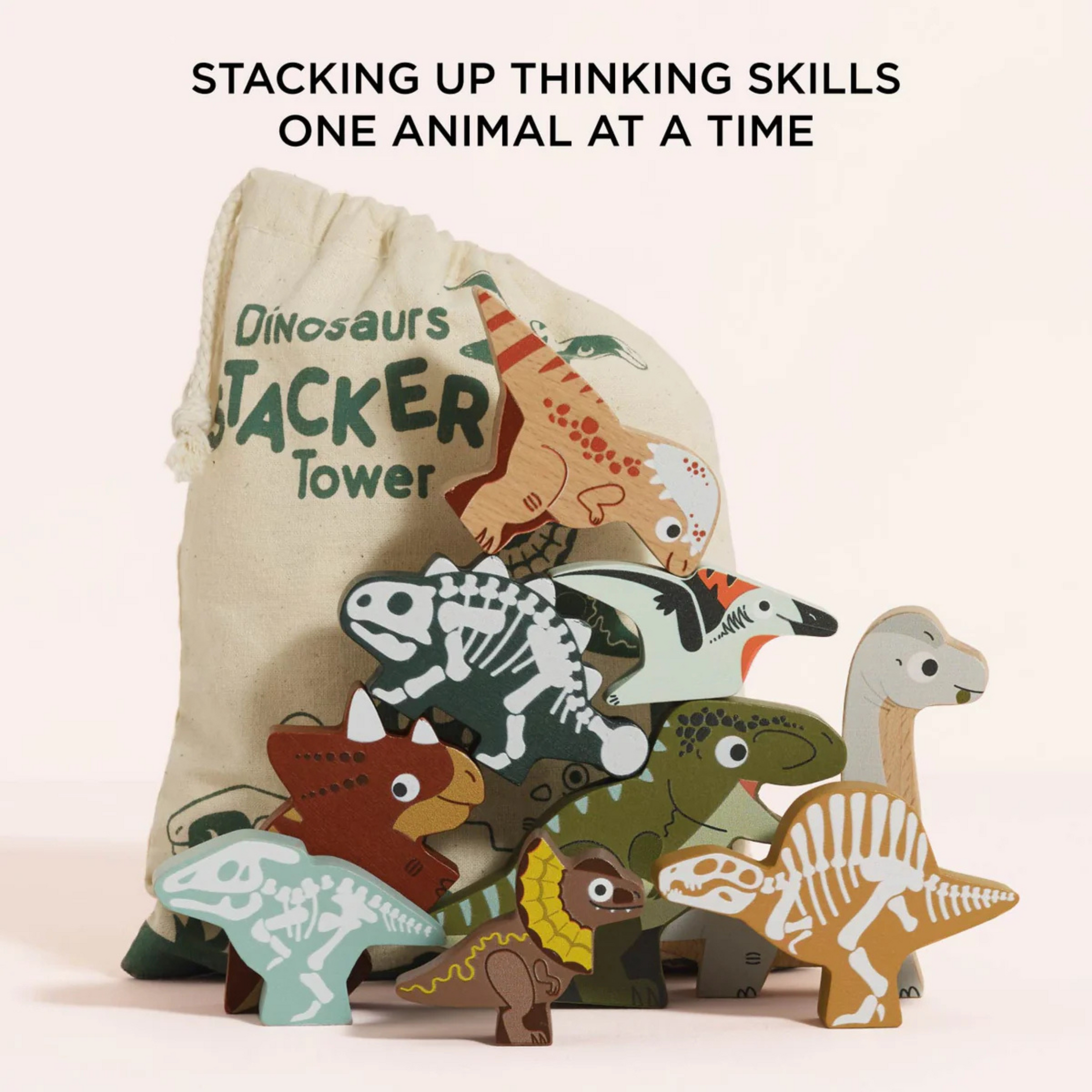 Παιδικό ξύλινο παιχνίδι σετ Stacking Δεινόσαυροι