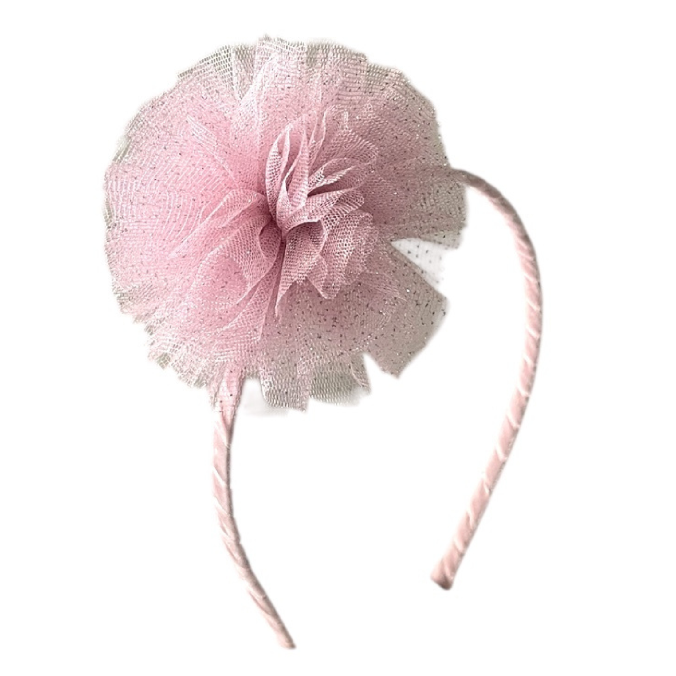Παιδική στέκα μαλλιών pom pom με τούλι γκλίτερ Pink