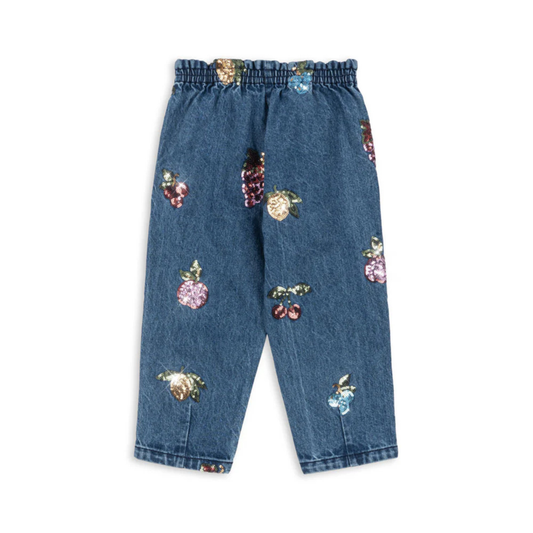 Παιδικό παντελόνι denim με παγιέτες σχέδιο φρούτων