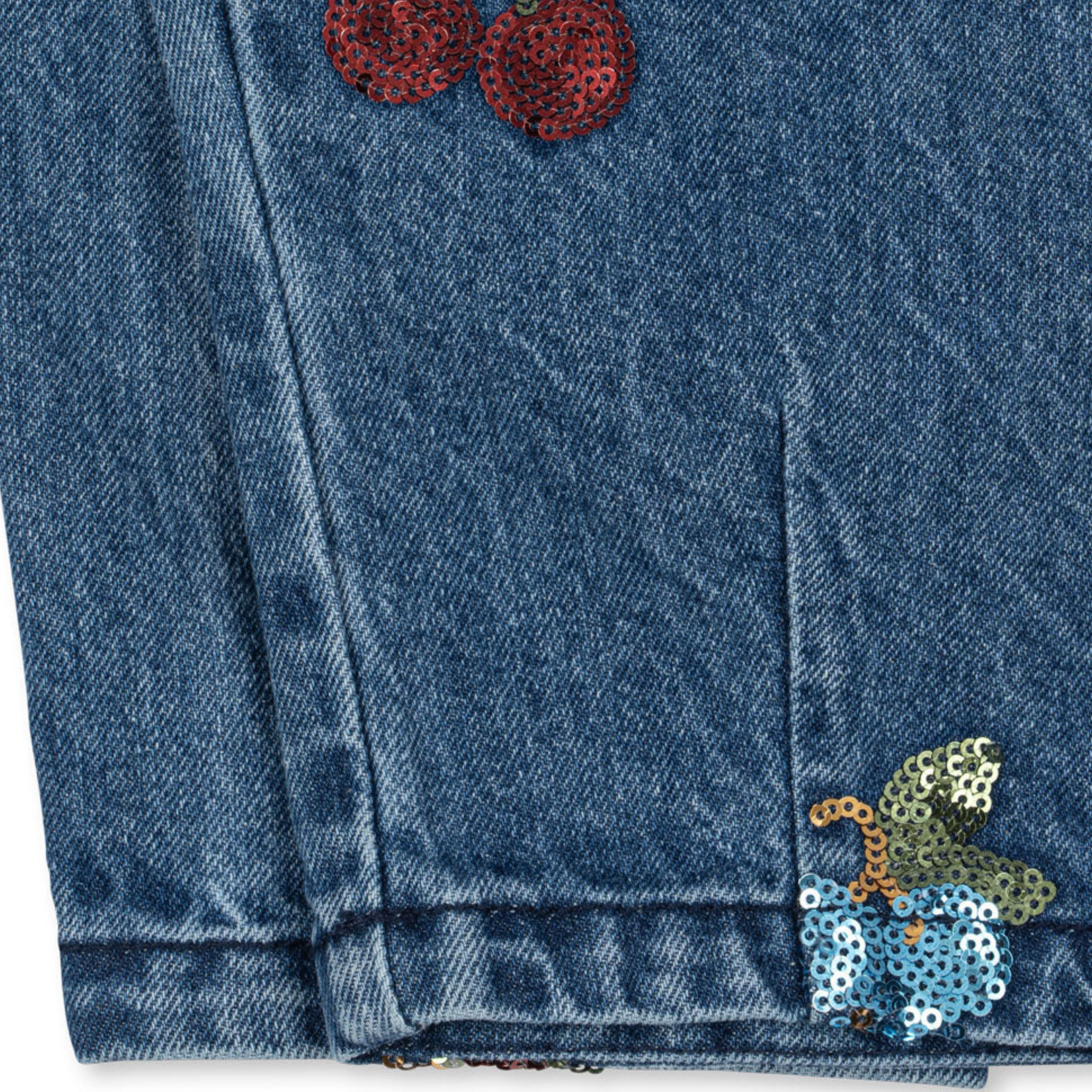Παιδικό παντελόνι denim με παγιέτες σχέδιο φρούτων
