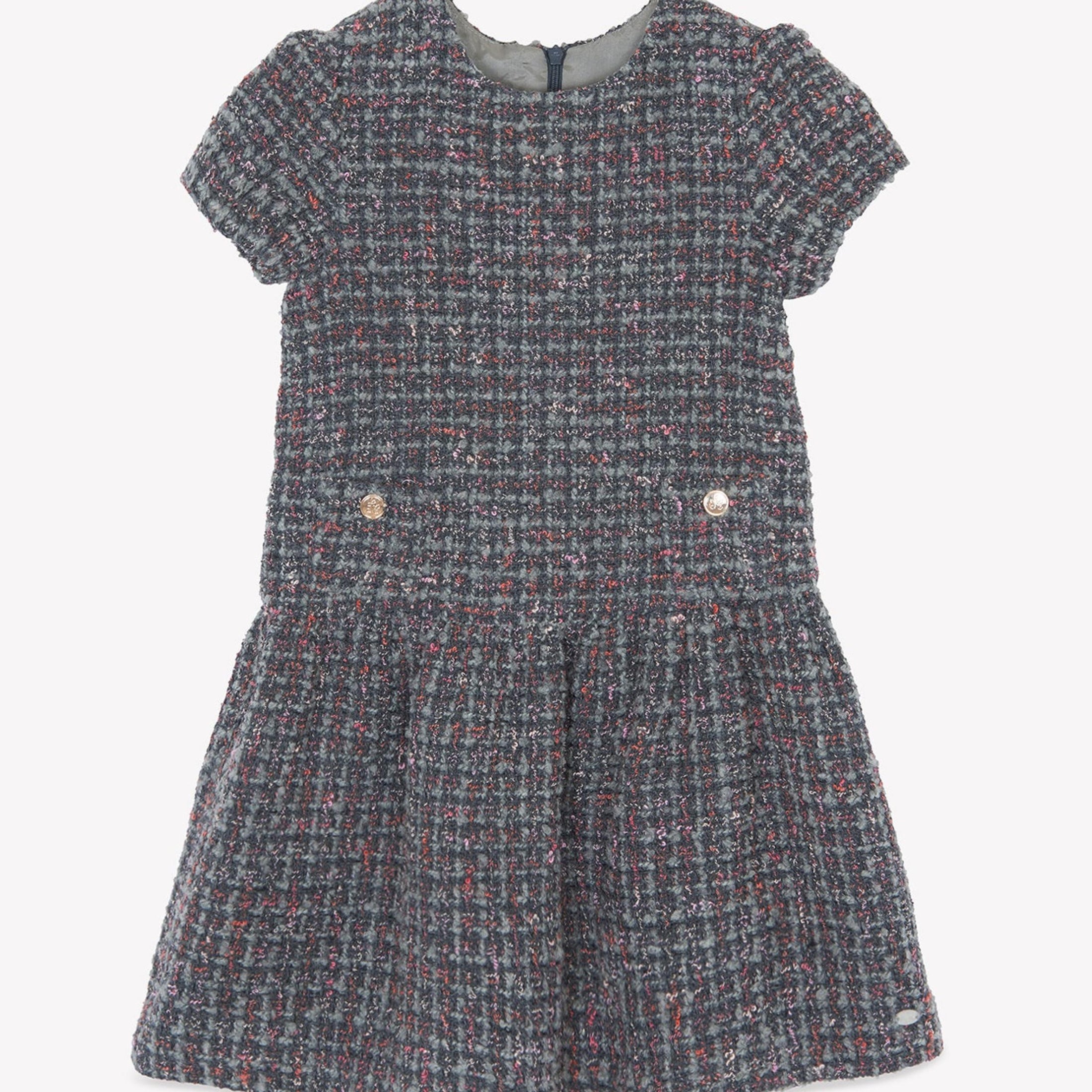 Παιδικό φόρεμα τουίντ με χρυσά κουμπιά