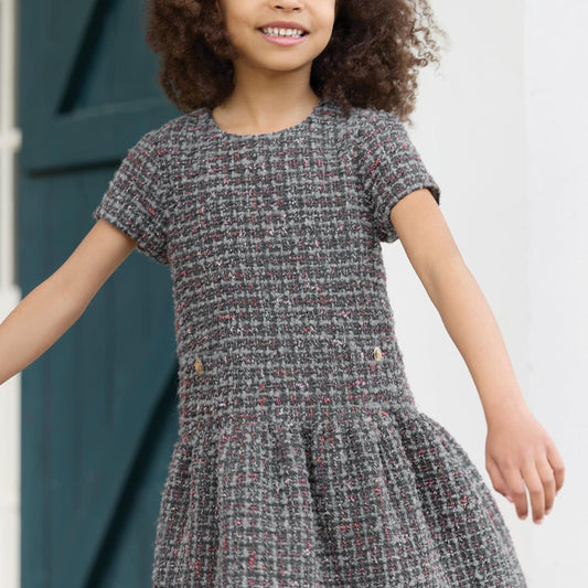 Παιδικό φόρεμα τουίντ με χρυσά κουμπιά