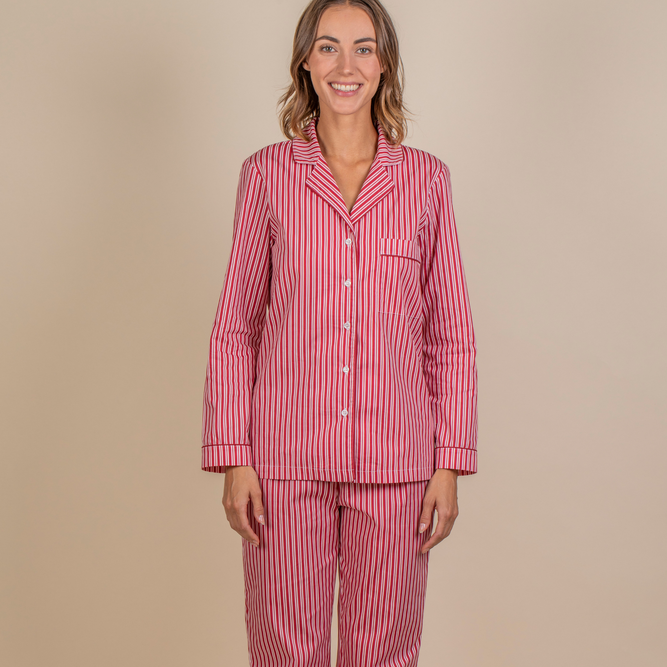 Γυναικεία πιτζάμα Classic holiday red stripes poplin