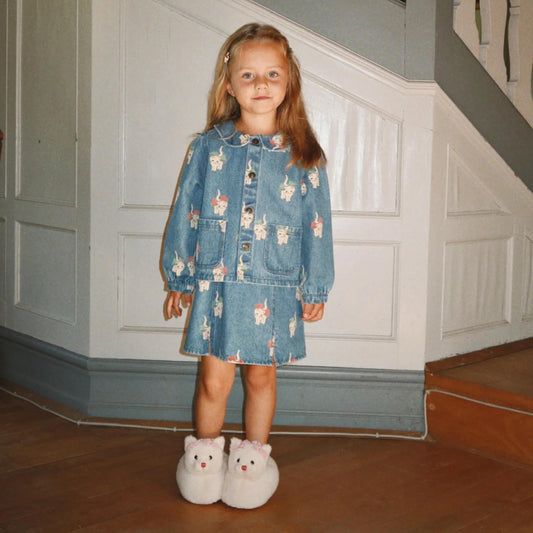 Παιδικά παντοφλάκια μπεζ γούνινα Γατούλα Konges Slojd