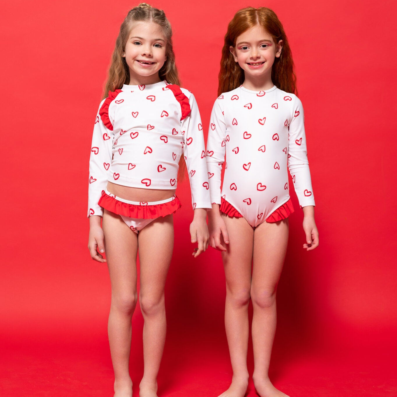 Girls Long Sleeve Heart Swimsuit