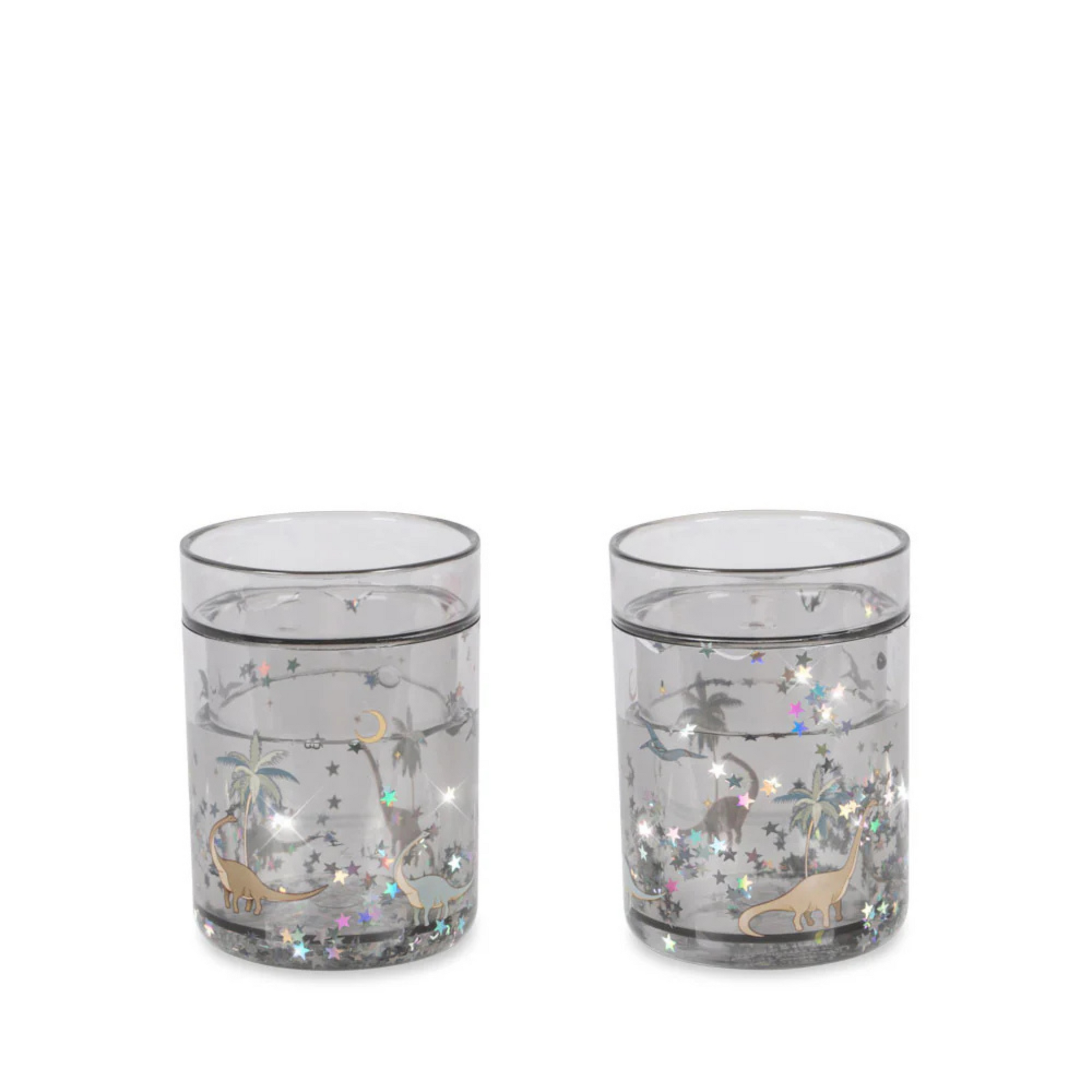 Children's set of 2 glasses with moving glitter Dinosaurs