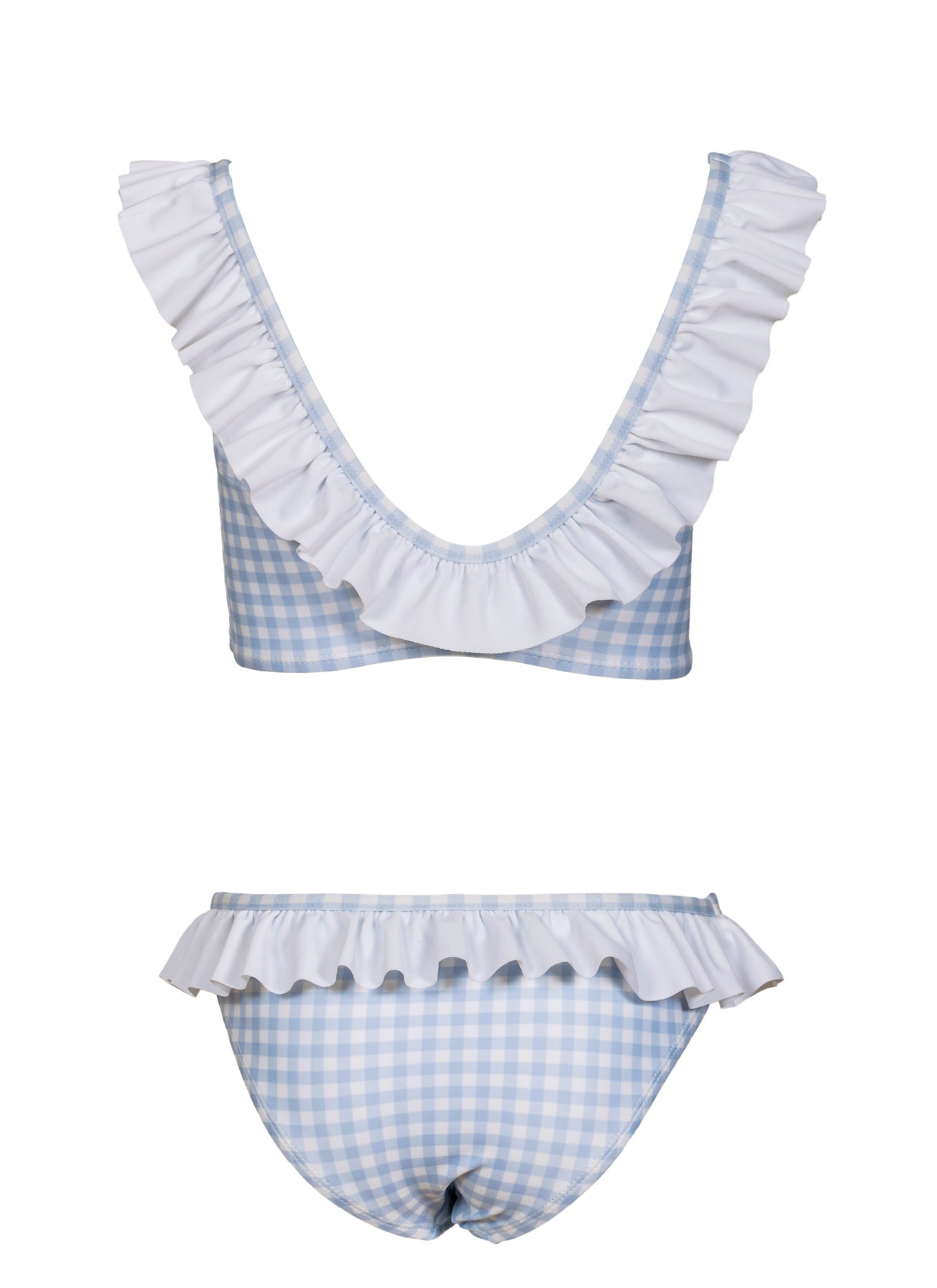 Girls Blue Gingham Ruffles Bikini Swimsuit