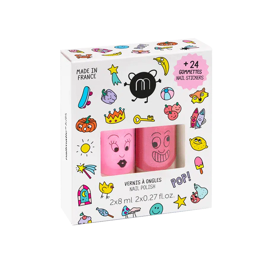 Children's set of 2 nail polishes with nail stickers (Dolly-Kitty)