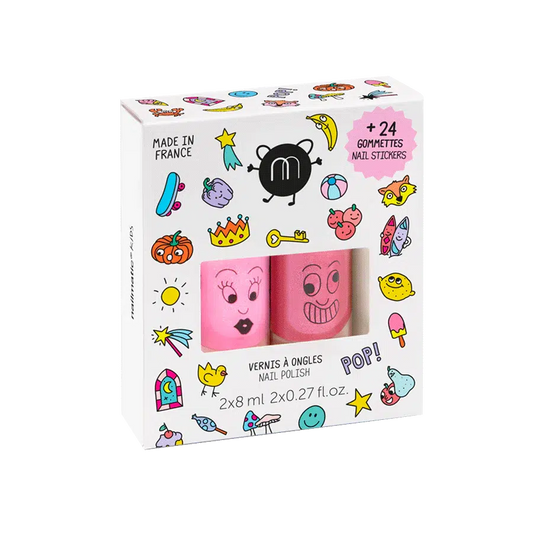 Children's set of 2 nail polishes with nail stickers (Dolly-Kitty)