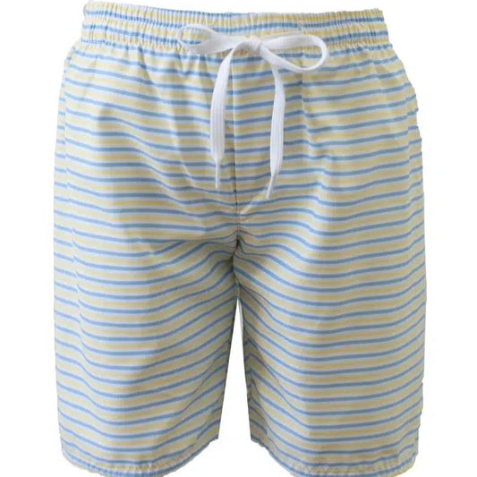 Boys swimsuit shorts with yellow and blue stripes