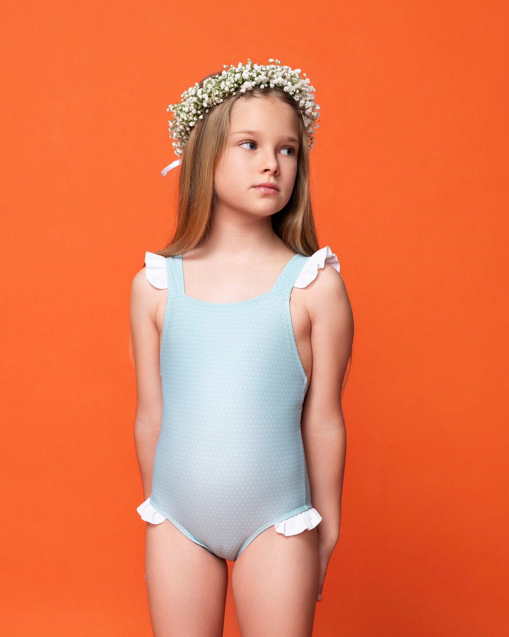 Aqua Dots Round Neck One-Piece Swimsuit for Girls