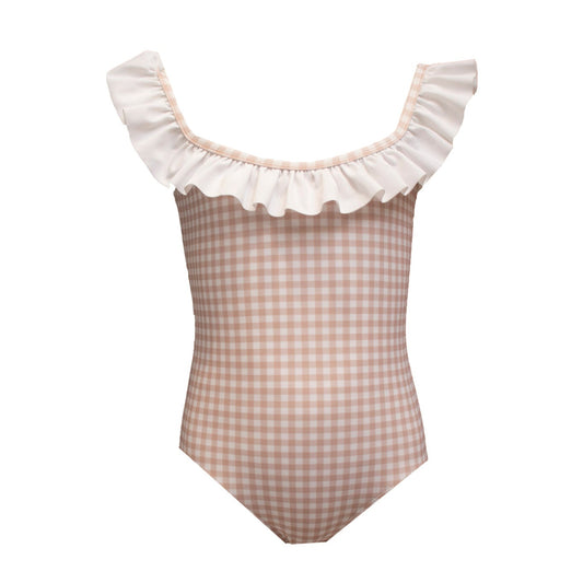 Girls Swimsuit One-Piece Nude Gingham