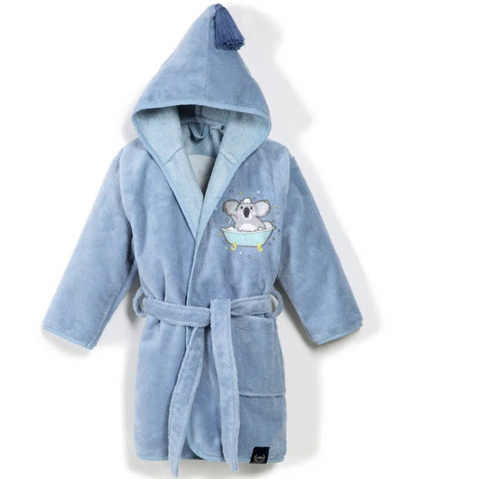 Children's bamboo bathrobe Dusty Blue Hello World