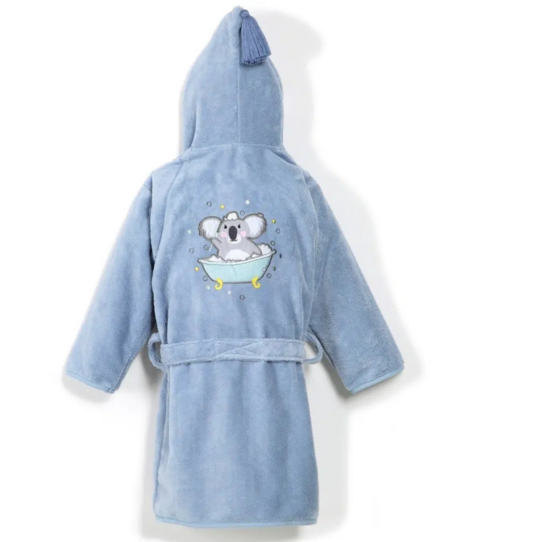 Children's bamboo bathrobe Dusty Blue Hello World