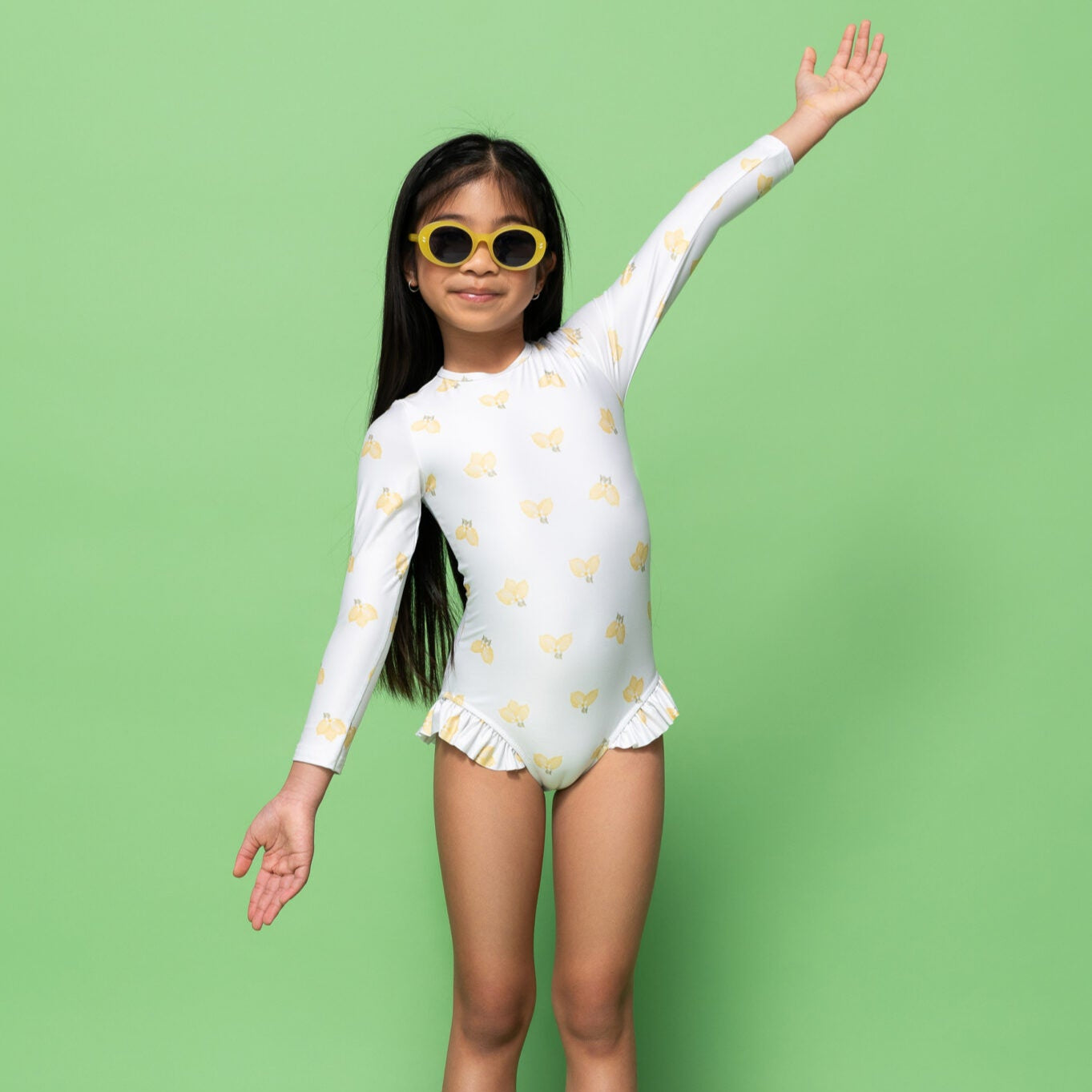 Girls Long Sleeve Swimsuit Lemons