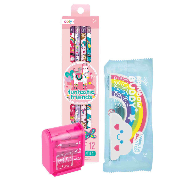 Funtastic Friends children's pencil-eraser-scraper set