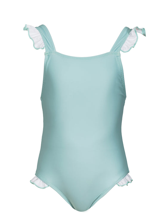 Girls One-Piece Swimsuit Aqua Square Neck Ruffles