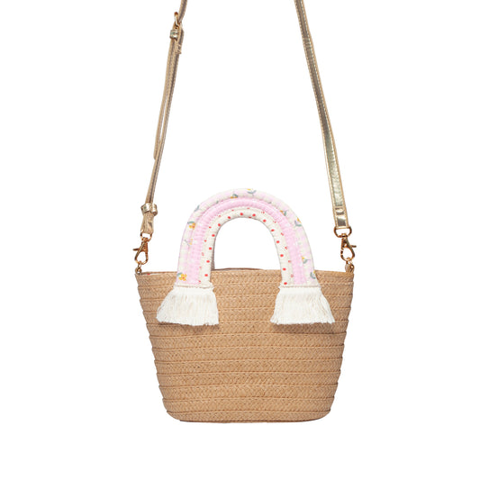 Girls wicker Picnic bag Rainbow Handle Basket