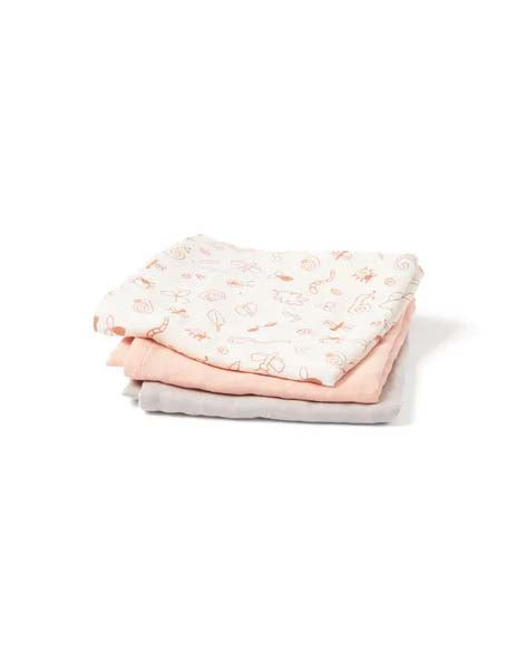 Children's set of 3 muslin blankets Pink mix