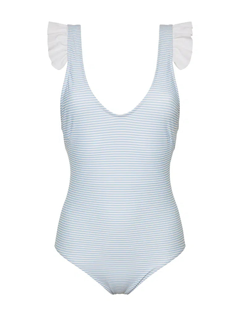 Women's One-Piece Swimsuit Blue Stripes