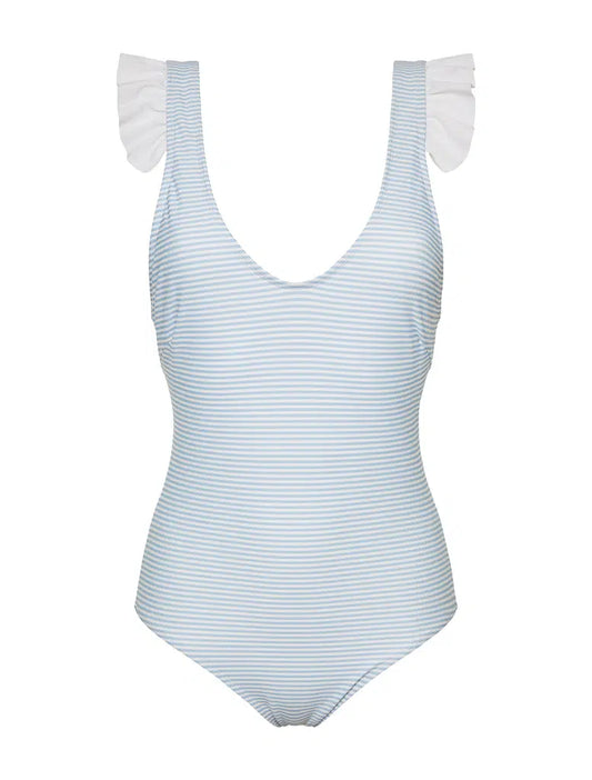 Women's One-Piece Swimsuit Blue Stripes