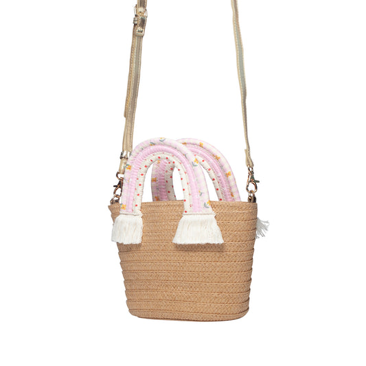 Girls wicker Picnic bag Rainbow Handle Basket