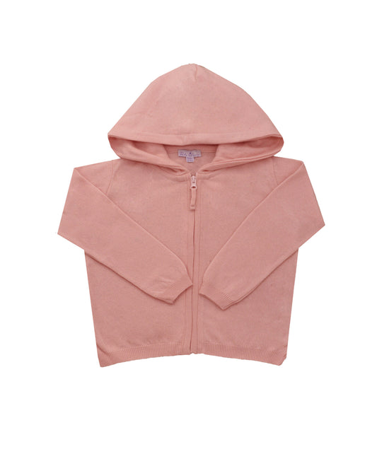 Girls woolen cardigan with hood Pink