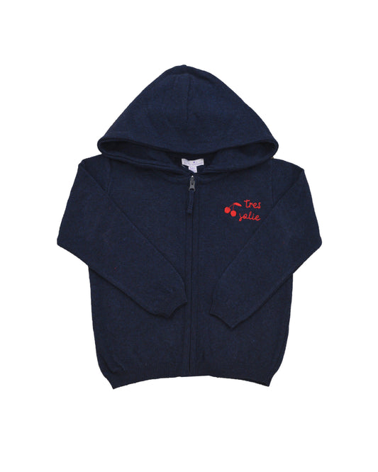 Kids woolen cardigan with hood blue tres jolie