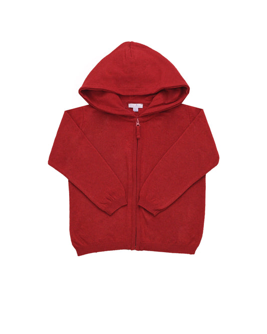 Kids woolen cardigan with hood Red