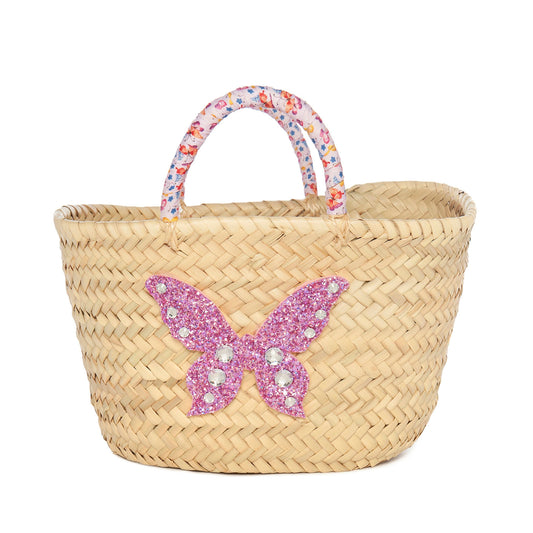 Παιδική πασχαλινή λαμπάδα λιλά με πεταλούδα & ψάθινο καλάθι Jomalmi Kids