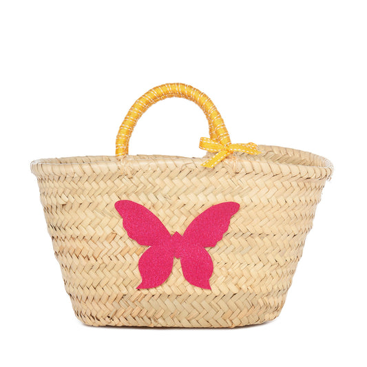 Παιδική πασχαλινή λαμπάδα φούξια με πεταλούδα & ψάθινο καλάθι Jomalmi Kids