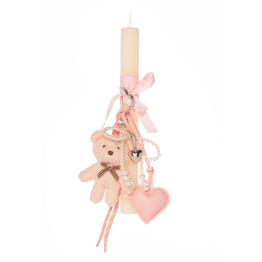 Παιδική πασχαλινή λαμπάδα ροζ με μπρελόκ αρκουδάκι Jomalmi Kids