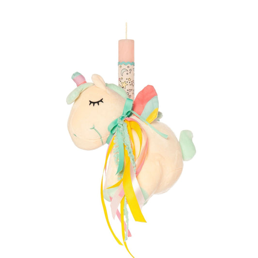 Παιδική πασχαλινή λαμπάδα σομόν με αρκουδάκι μονόκερου Jomalmi Kids