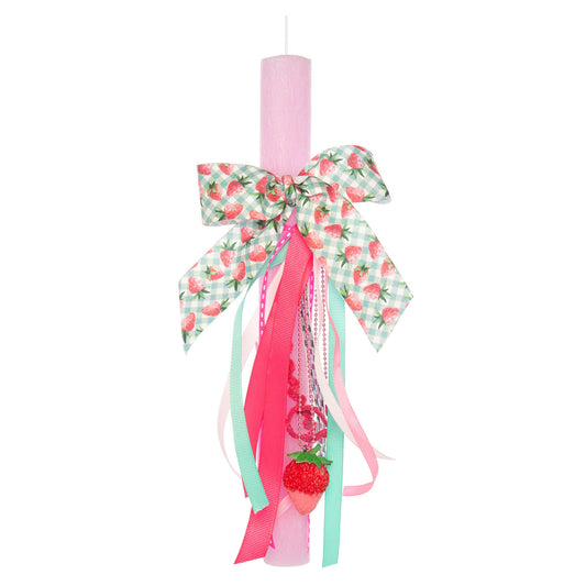 Παιδική πασχαλινή λαμπάδα ροζ με φράουλα & ψάθινο καλάθι Jomalmi Kids