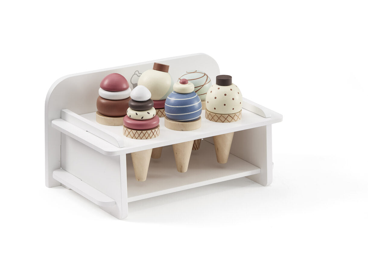 Children's wooden ice cream stand toy (white-multicolored)